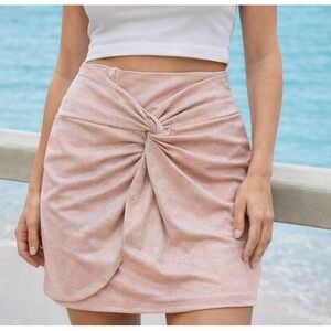 Shade & Shore Pink Metallic Twist Front Mini Skirt Womens S Beach Glam Bodycon